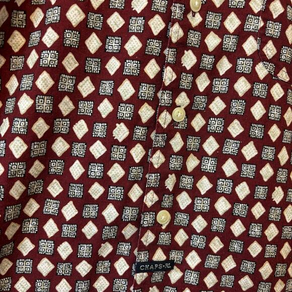 Ralph Lauren Chaps Shirt Linen Blend Geometric Pattern Cultural Button-Down Med - Picture 2 of 7